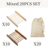 Sustainably Crafted Wooden Soap Dishes + Natural Fiber Pouches - 100% Hand-Finished