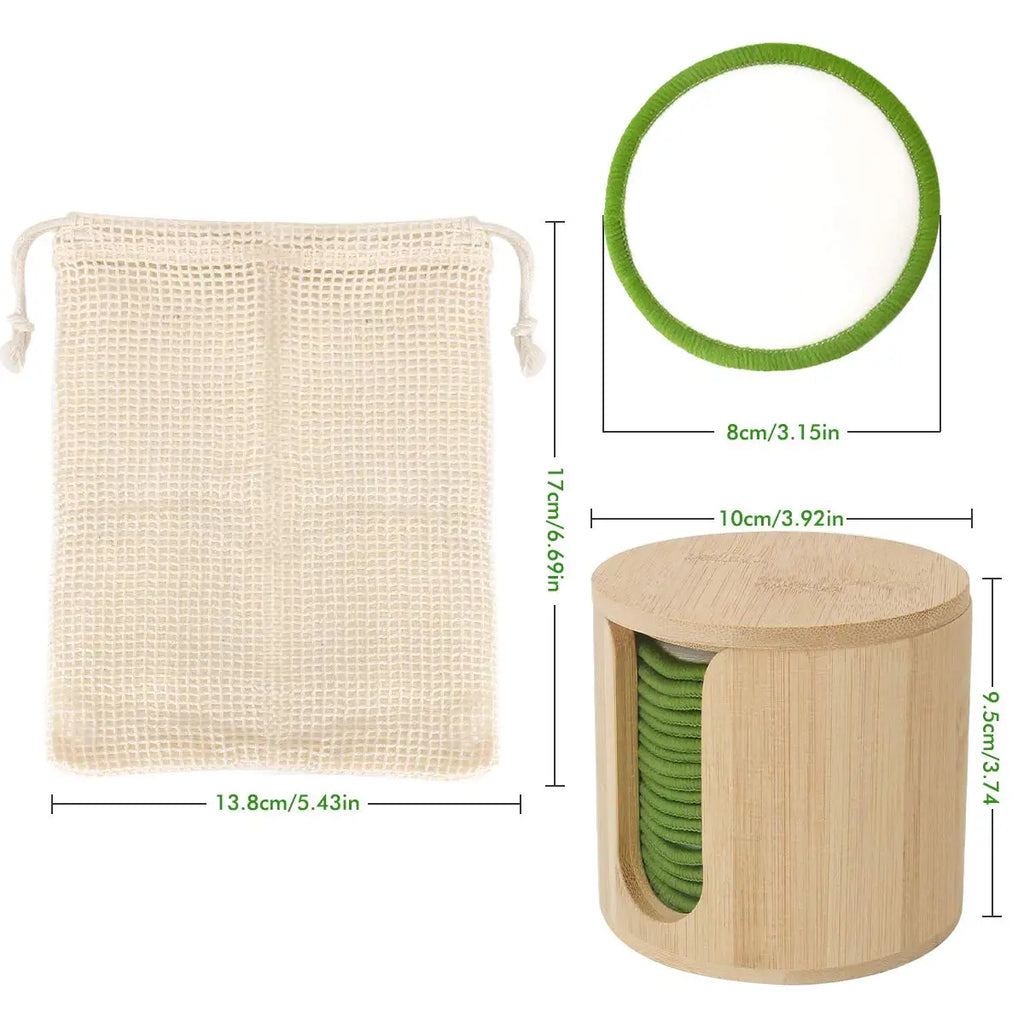 Essential 16-Piece Set Reusable Makeup Remover Pads (Bamboo + Cotton)