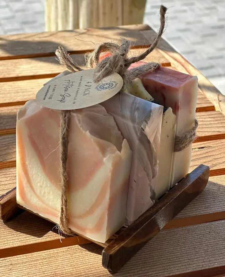 Sustainably Crafted Wooden Soap Dishes + Natural Fiber Pouches - 100% Hand-Finished
