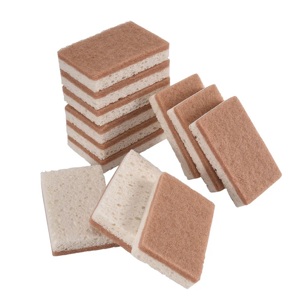 12-Pack Natural Sponges (Dual-Layer Design) - Completely Plastic-Free & Plant-Based