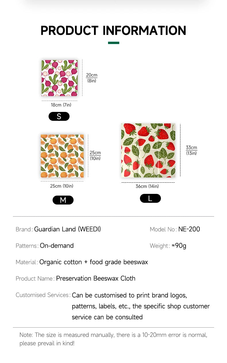 9x Natural Beeswax Wraps