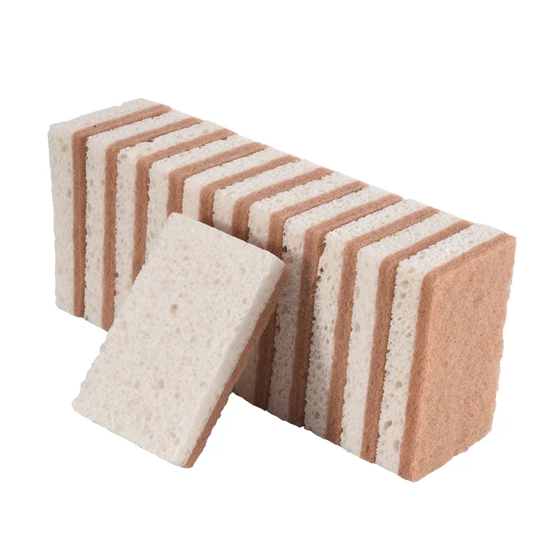 12-Pack Natural Sponges (Dual-Layer Design) - Completely Plastic-Free & Plant-Based