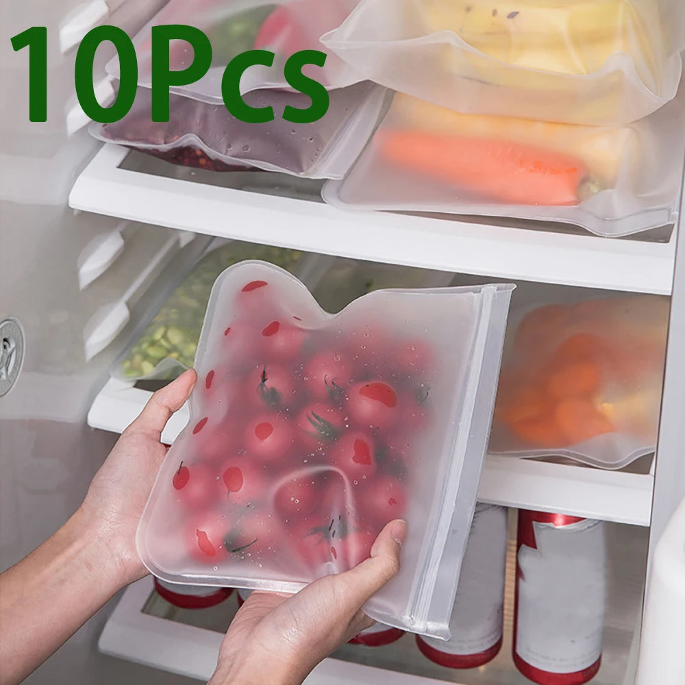 10-Piece Set - Durable Food-Grade Silicone Storage Bags (BPA-Free & Non-Toxic)