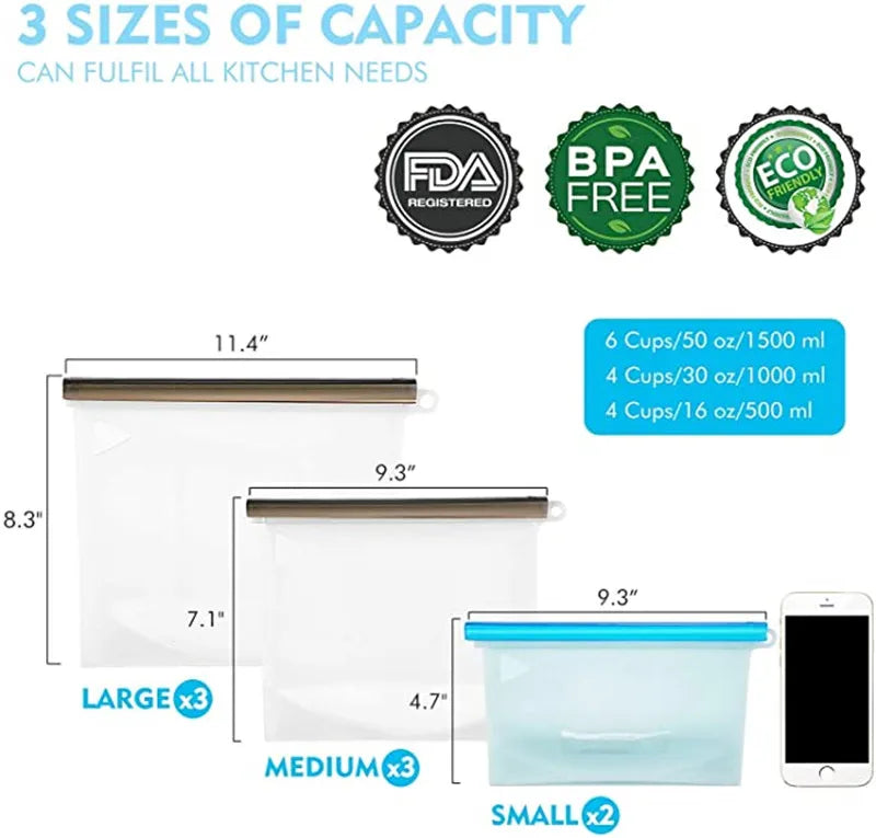 Premium Food-Grade Silicone Bags - Versatile, Dishwasher-Safe & Durable