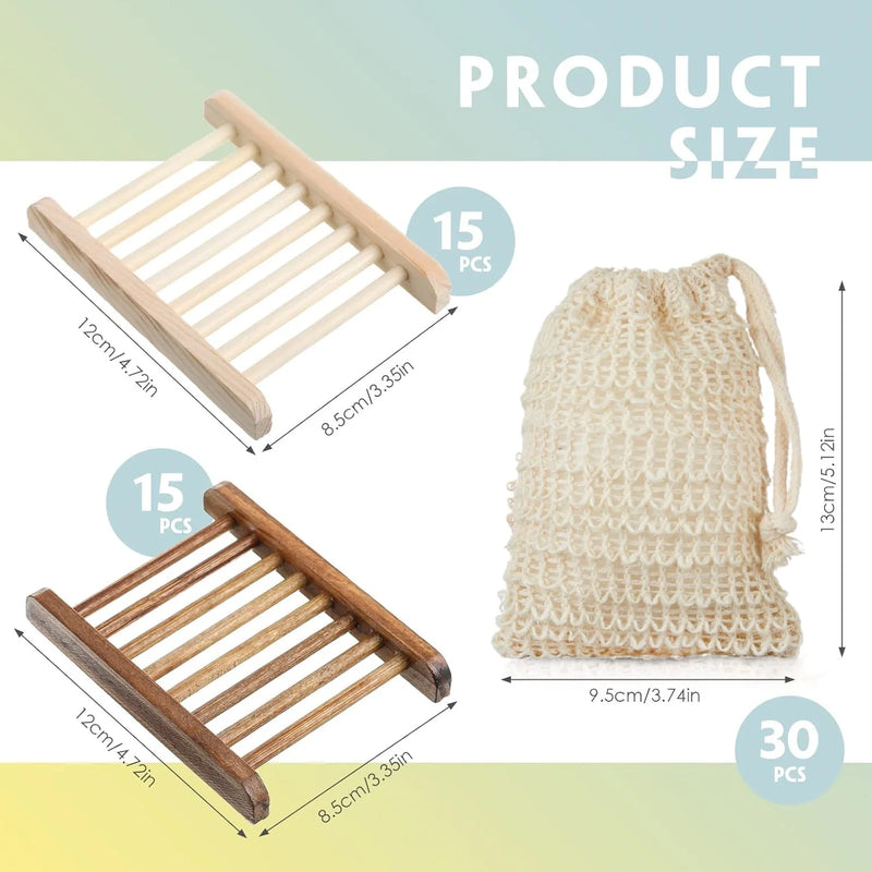 Sustainably Crafted Wooden Soap Dishes + Natural Fiber Pouches - 100% Hand-Finished