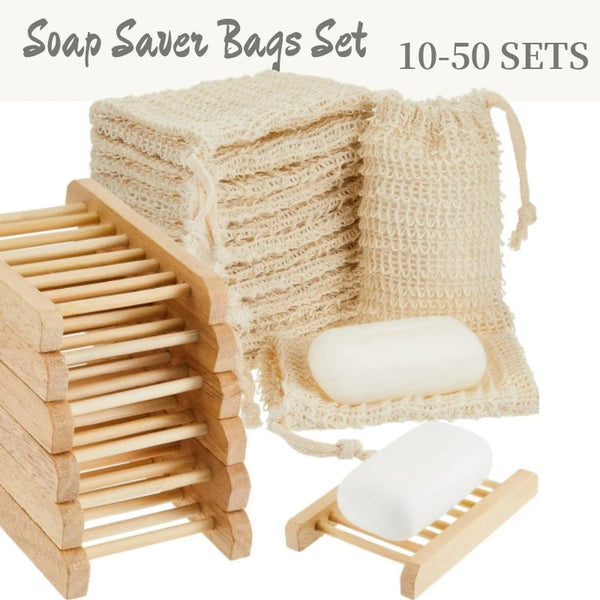 Sustainably Crafted Wooden Soap Dishes + Natural Fiber Pouches - 100% Hand-Finished