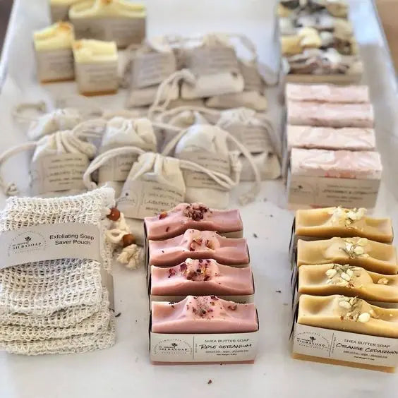 Sustainably Crafted Wooden Soap Dishes + Natural Fiber Pouches - 100% Hand-Finished